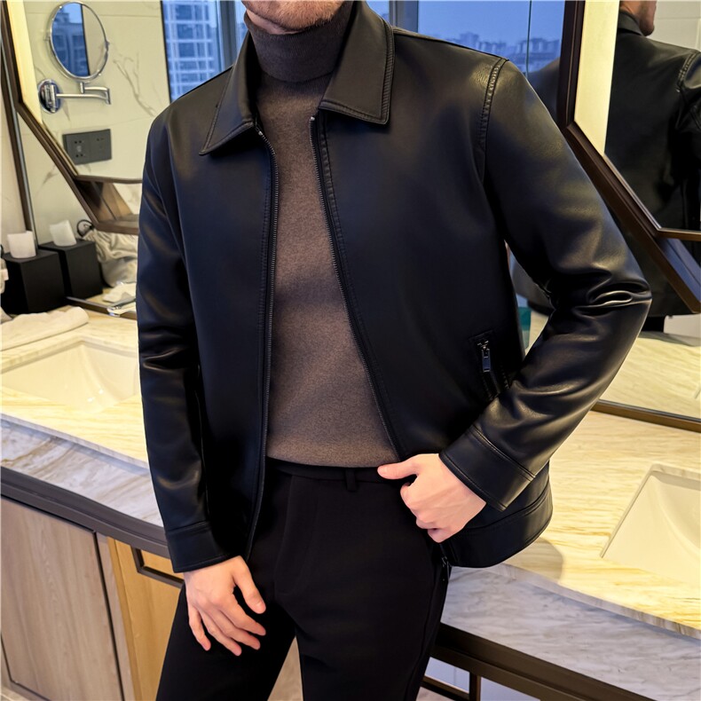高级感机车皮衣外套男士潮流修身帅气百搭翻领PU皮夹克JK6806-P88,男装夹克,电商A213