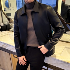 高级感机车皮衣外套男士潮流修身帅气百搭翻领PU皮夹克JK6806-P88，男装夹克，电商A213