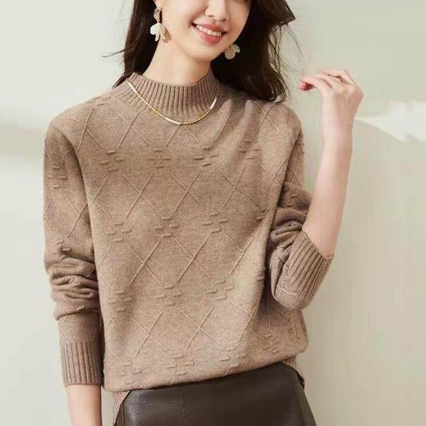 半高领打底衫女2024新款内搭显瘦软糯百搭纯色针织衫，女装针织衫/毛衣，鑫友供货