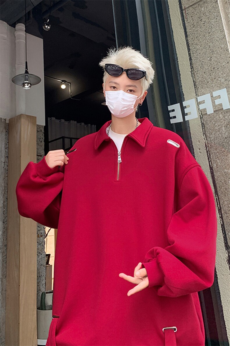 405A美式高街设计感金属气眼拉链翻领卫衣WY24812-P68控88,男装卫衣,星座405A