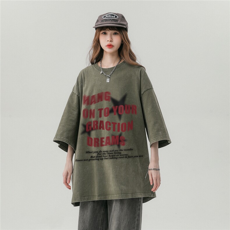 中性风新款夏季做旧水洗百搭时尚圆领纯棉短袖T恤DT1012P38控58,男装T恤,A247A