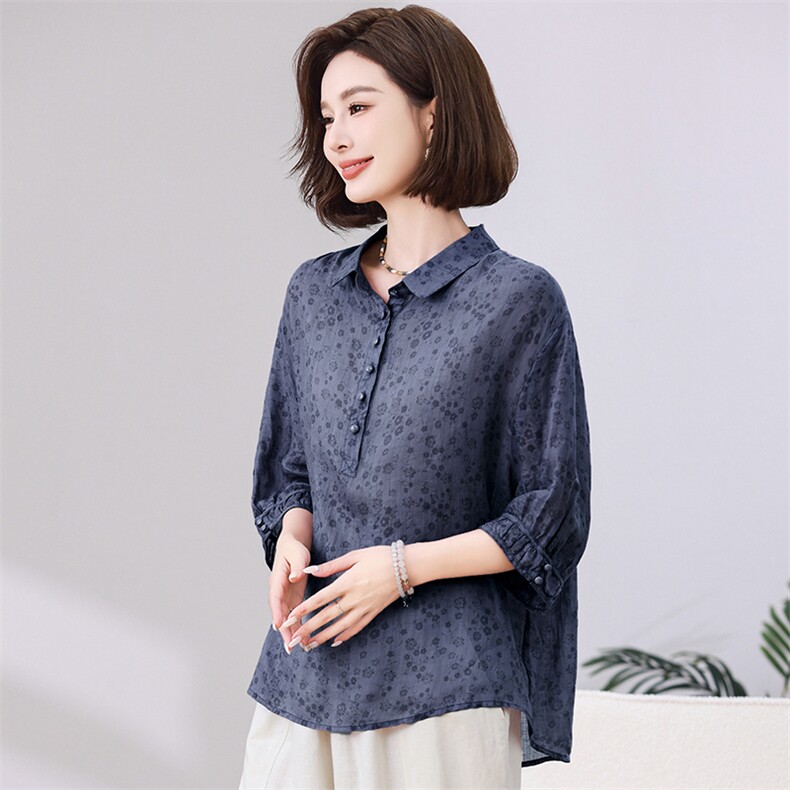 碎花苎麻上衣女2025夏装新款时尚中年妈妈洋气减龄亚麻,女装衬衫,独衣靓