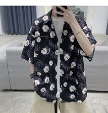 夏季潮牌雏菊短袖衬衫男慵懒痞帅韩版宽松半袖衬衣513-3-C618-P45图片
