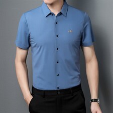 男士夏季短袖衬衫2023新款休闲商务衬衣男士上衣男装ZL1263-P63，男装衬衫，星座1105-3