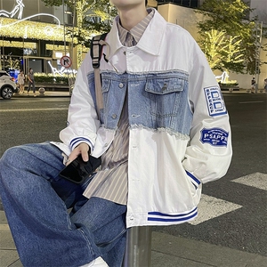 美式街头复古牛仔拼接外套男女秋季vintage工装夹克JK0889-P70图片