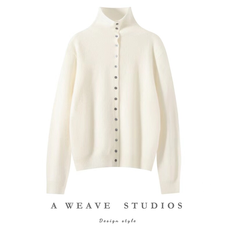 2025舒适百搭12针堆堆领多扣羊绒开衫，女装羊绒衫，朵暖羊绒