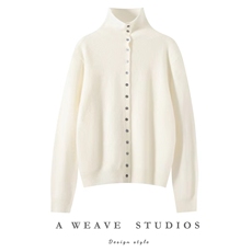 2025舒适百搭12针堆堆领多扣羊绒开衫，女装羊绒衫，朵暖羊绒