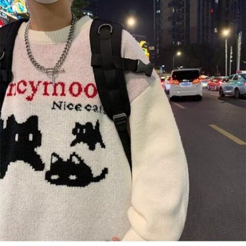慵懒毛衣男女秋冬新款中性风圆领打底针织衫美式潮牌复古线衣外套,男装T恤,星座506A