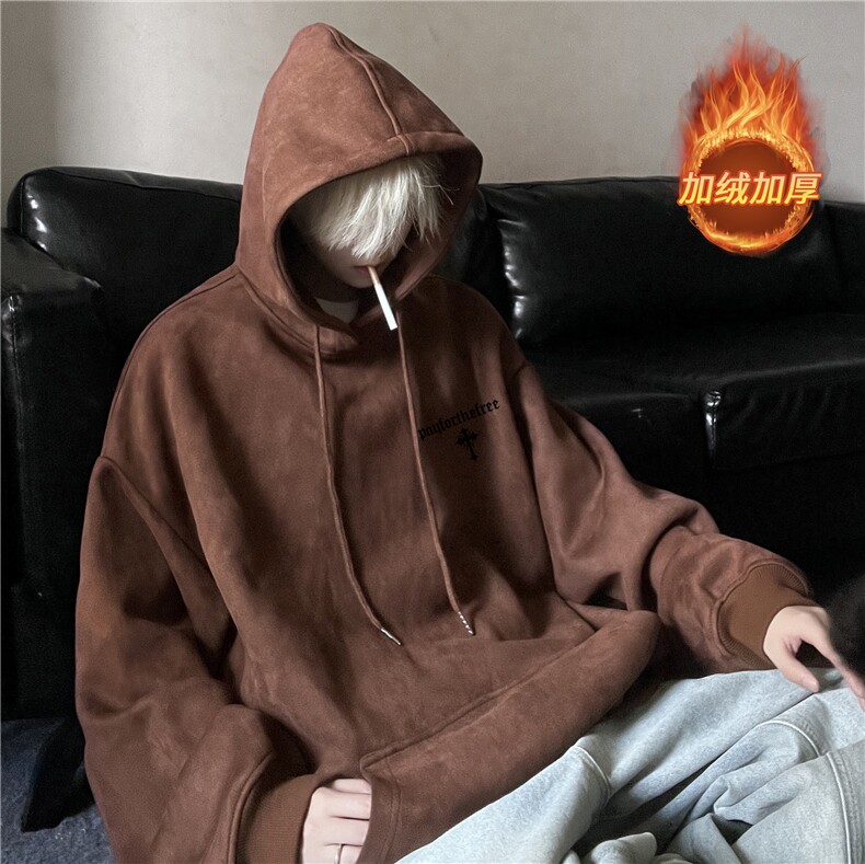 麂皮绒卫衣男秋新款美式复古重磅oversize连帽JR23417特批55-控98,男装卫衣,星座605(原A050)