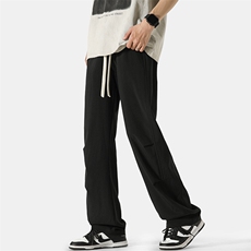 GENIOLAMODE冰丝速干美式运动直筒裤子男士夏季薄款宽松休闲阔腿，男装休闲裤，星座717