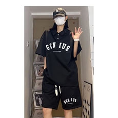 2025美式潮流POLO衫短袖男女同款夏季痞帅宽松上衣短裤套装男，男装休闲套装，星座1210-1