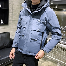刺绣潮牌连帽短款外套夹克轻薄大码白鸭绒羽绒服学生防风立领修身，男装羽绒服，星座301D-5(原星座1415）