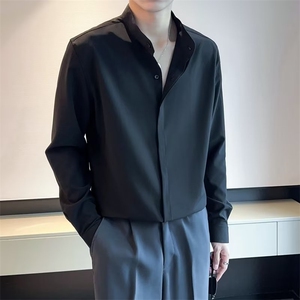 衬衫男新中式轻熟风男装夏季韩版修身免烫冰丝长袖衬衣 C902图片