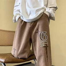 美式复古刺绣牛仔裤男款春秋季2025新款潮牌宽松直筒水洗裤子高街，男装牛仔裤，星座506A