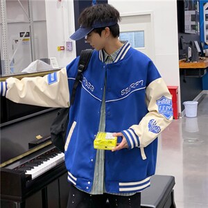 美式外套男士春秋季vintage拼接棒球服潮牌oversize夹克W8710-P72图片