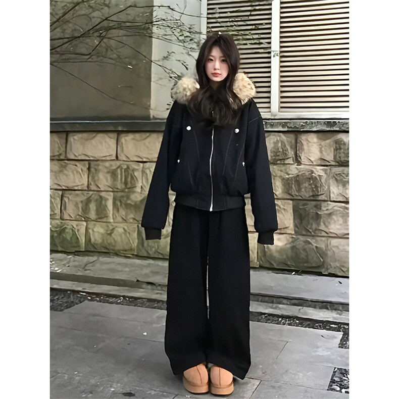 现货重磅boxy短款棉衣座山雕大毛毛领男女棉服水洗工装厚外套，男装棉衣，电商A486-1