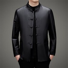 BAMJ-7739钱塘2020-2中年男士商务休闲唐装秋季皮衣夹克外套P560，男装皮衣，钱塘207-2
