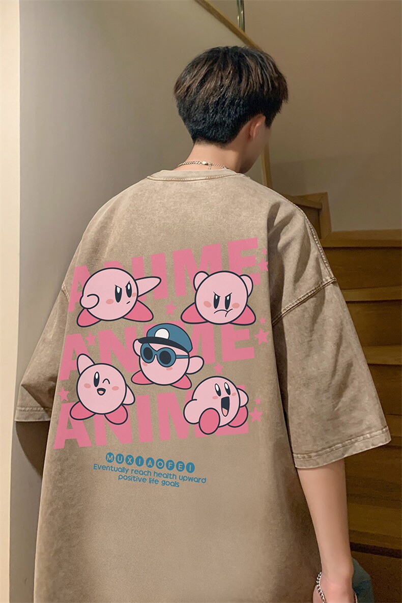 抖音供货、10万现货印花款230克水洗棉短袖T恤D223A-ST2358-P35,男装T恤,电商019-1