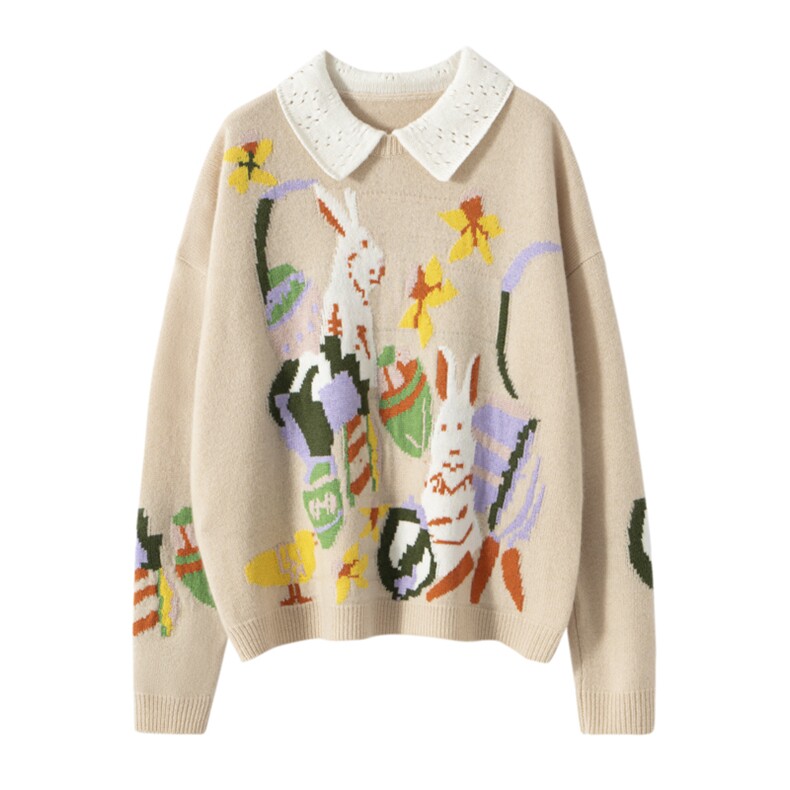 2025年秋季娃娃领绣花羊绒衫，女装羊绒衫，戎美山