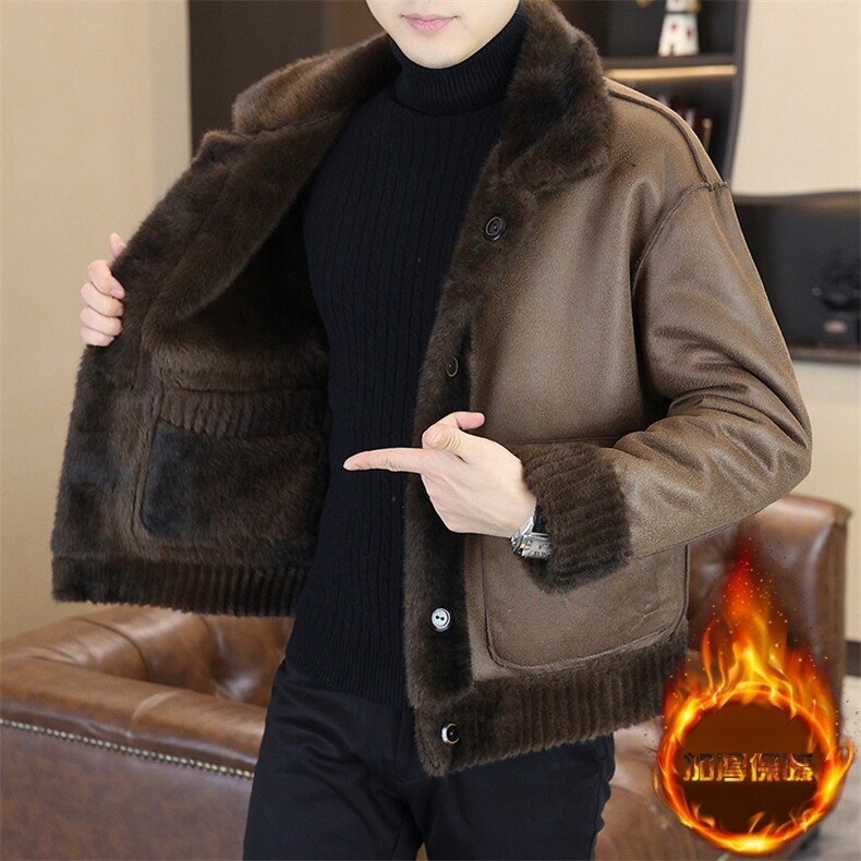 冬季加厚仿水貂绒男士翻领双面穿大码毛呢夹克外套X991-P135,男装毛呢大衣,星座310B-3