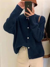 新款桂花羊毛针织开衫女V领长袖宽松显瘦百搭毛衣外套，女装羊毛衫，千御纺羊绒