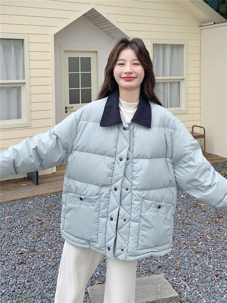蓝色短款洋气轻薄羽绒服女冬季2025新款显瘦不臃肿薄款保暖外套,女装短外套,2B156