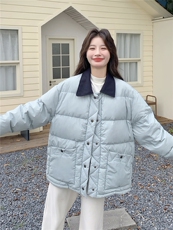 蓝色短款洋气轻薄羽绒服女冬季2025新款显瘦不臃肿薄款保暖外套，女装短外套，2B156