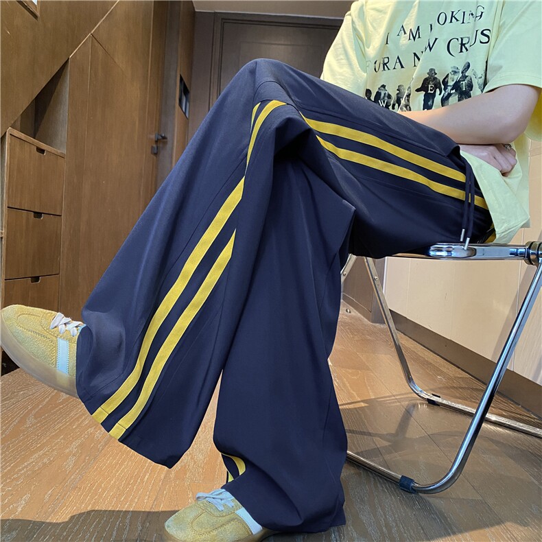 2025夏季新款撞色条纹设计宽松休闲冰丝裤B315-K25697-特p30控58,男装休闲裤,电商B315
