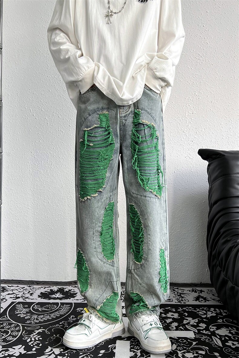 B221美式ins高街小众重工艺水洗破洞牛仔裤LK22039-P65控88,男装牛仔裤,电商B221