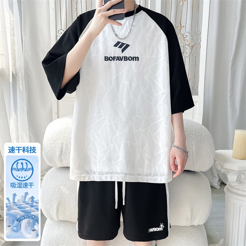 2025 夏季新款 旋律风车大码冰丝撞色短袖套装M-5X HQ25563-P55图片