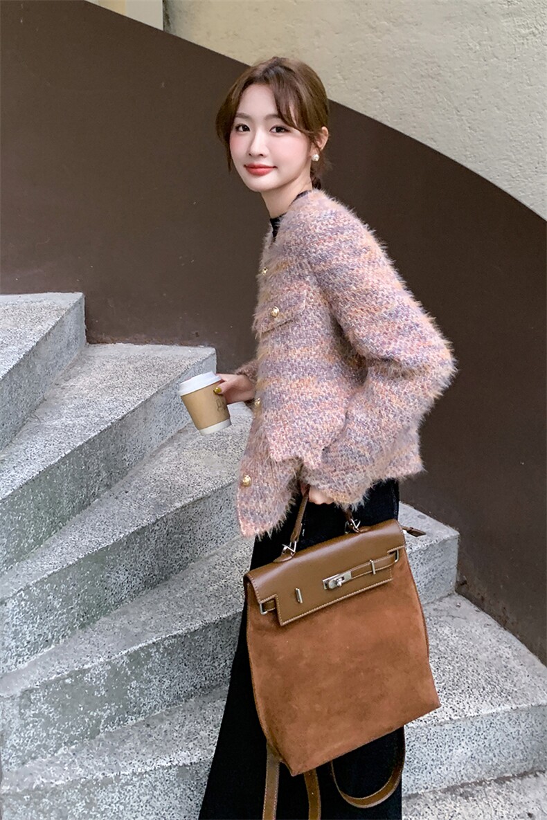 轻薄小香风羽绒服女薄款2024新款冬季小个子超好看短款毛呢外套,女装毛呢外套,霓裳依族