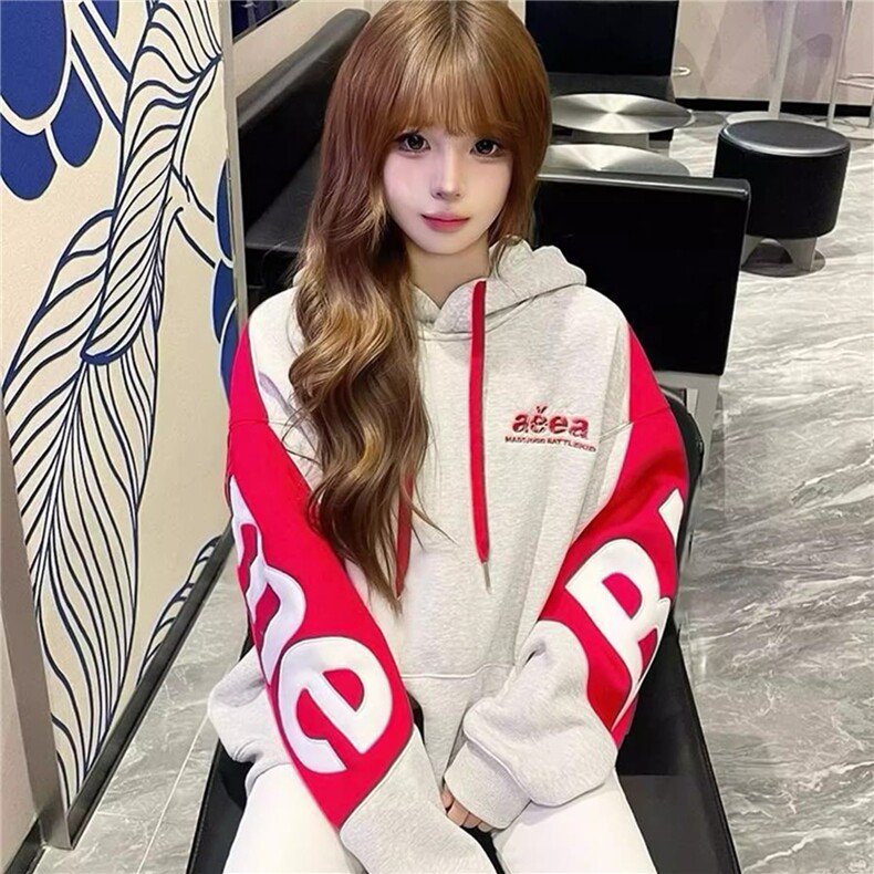 有货。拼接字母刺绣连帽卫衣女款2026春情侣帽衫WB638-P60图片