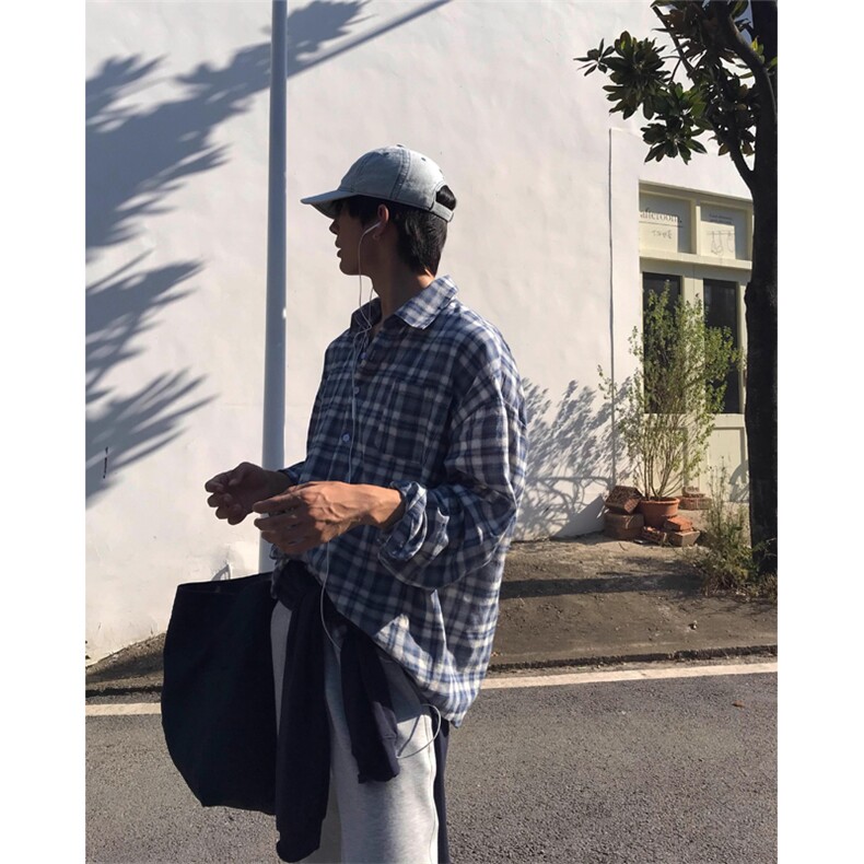 网图有货美式复古红色格子衬衫男女宽松格纹长袖衬衣A345-P45,男装衬衫,星座1505
