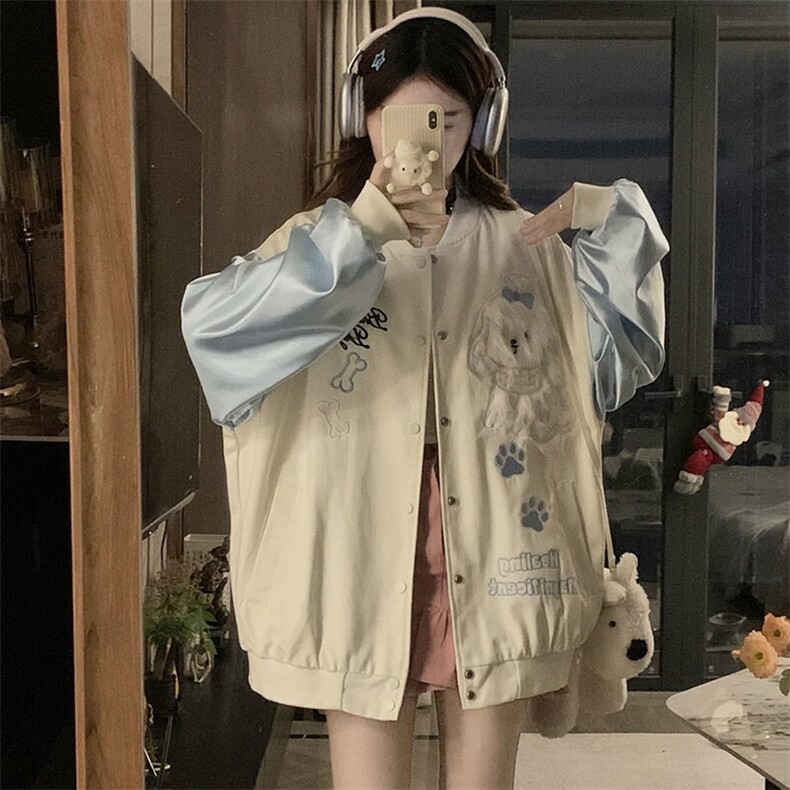 A516-P105 可露丽风小狗刺绣拼接撞色棒球服外套春季2025年休闲夹克图片