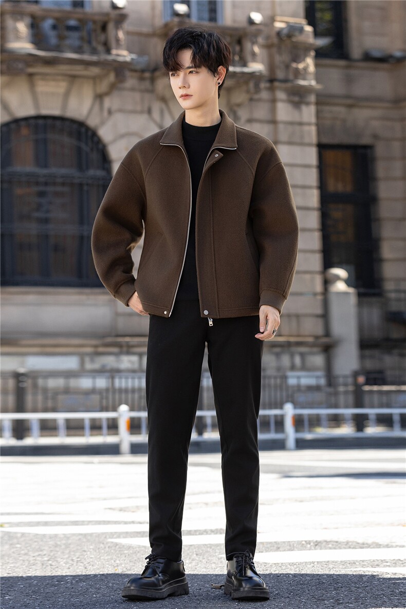 羊毛双面呢子大衣潮流男士短款外套男设计感冬6898-P350控618，男装毛呢大衣，电商A355（原A415）