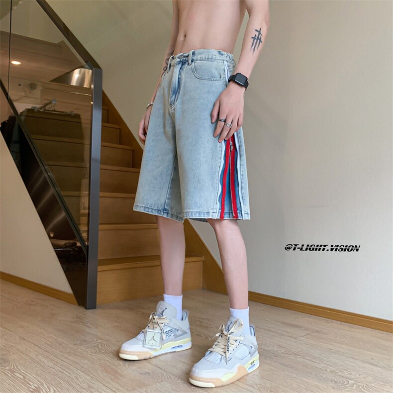 B221美式ins高街暗黑小众拉链牛仔短裤五分裤LK23094-P65控88,男装牛仔裤,电商B221