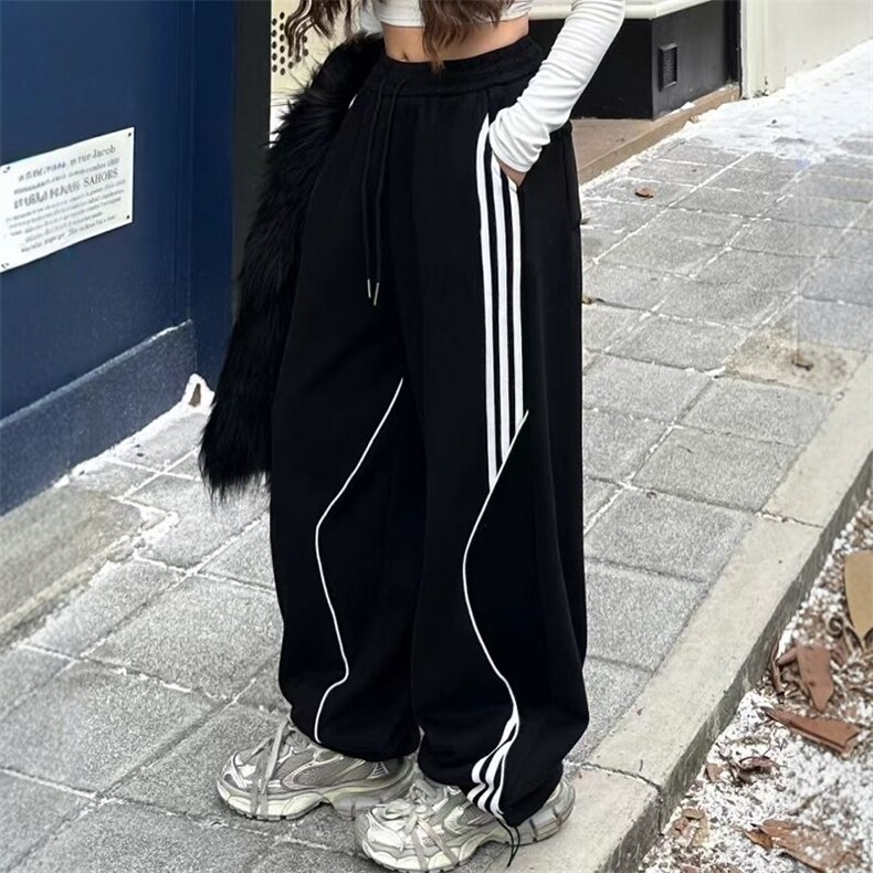 运动裤女春秋季盐系炸街宽松垂感直筒小个子休闲卫裤窄版阔腿裤图片