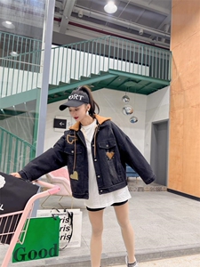 爆版冬款加厚牛仔外套帽子可拆卸,其它,金地雪