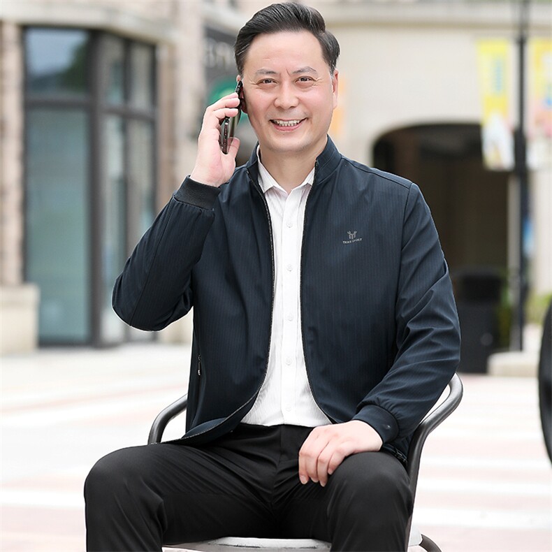 男士2023年春秋季新款长袖中老年休闲拉链夹克立领潮流宽松上衣男,男装夹克,电商B212（原钱塘6029）