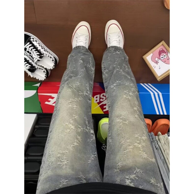【有货】DT70-P50美式复古荆棘刺绣牛仔裤男提花裤水洗休闲裤,男装牛仔裤,星座603-2