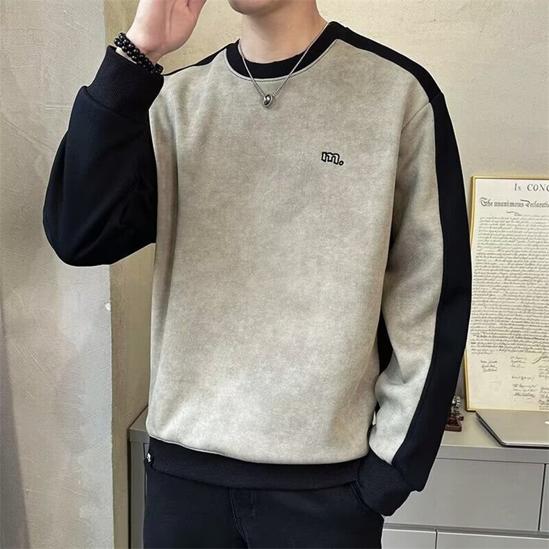 卫衣男士秋冬季潮牌青年打底上衣时尚拼接撞色内搭体恤,男装T恤,星座1013-1