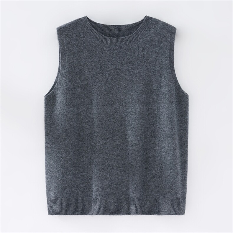 2025年秋季新款百搭女士一线圆领无袖背心，女装针织衫/毛衣，锦驼羊绒