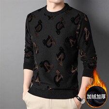 G875冬季男士圆领毛衣天鹅绒提花加绒针织加绒打底衫男装保暖P72图片