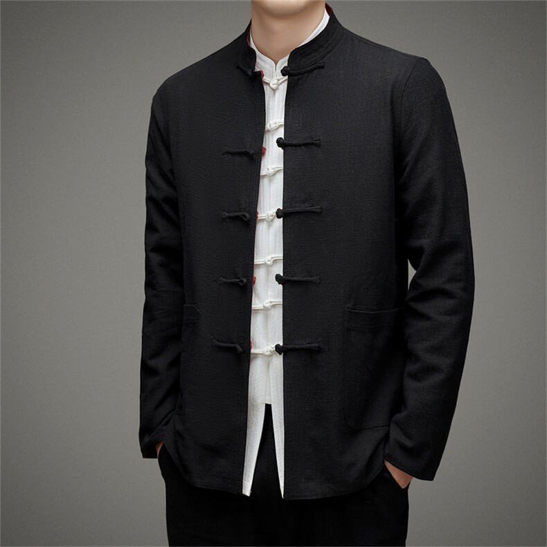 中老年人休闲唐装男长袖棉麻男装爸爸春夏中式太极服汉服薄款衣服,男装民族服装,电商B212（原钱塘6029）