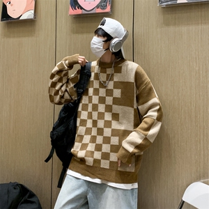 秋款男针织衫圆领套头毛衣棋盘格子休闲外套M696 P40图片