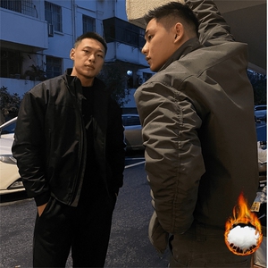 抖音得物美式潮休闲夹克春季立领纯色复古工装加厚棉服外套AMY01