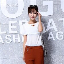 喇叭袖拼接气质优雅韩版V领百搭纯色2021年夏季套头蕾丝衫/雪纺衫，女装蕾丝衫/雪纺衫，奕阳依阁