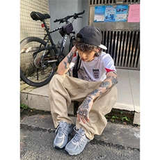 美式复古运动t恤男女夏季新款撞色拼接球衣风v领短袖设计感宽松潮，男装T恤，四季星座505