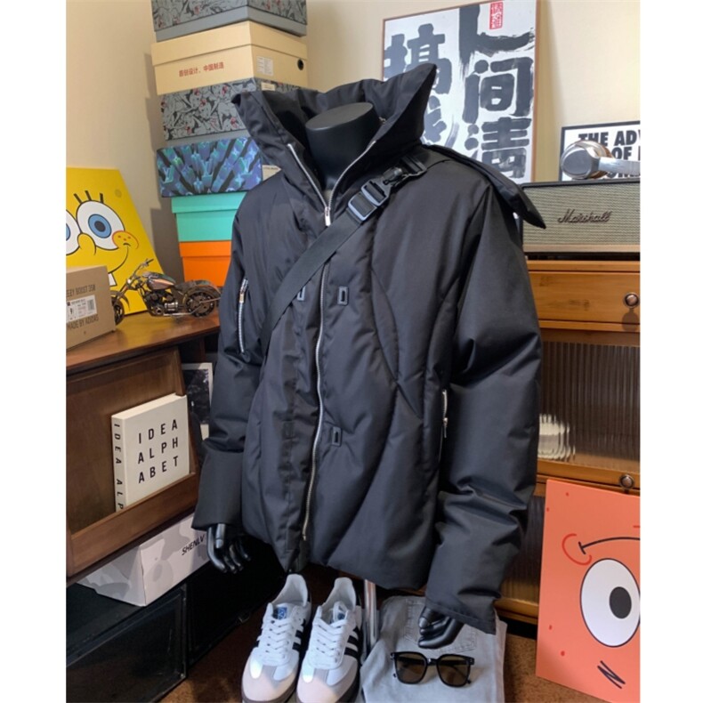 【现货】黑色连帽拉链棉服自制,男装棉衣,星座910A