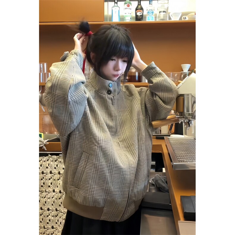 WT901CC-特P70千鸟格纹哈灵顿夹克休闲短宽外套男女,男装夹克,星座1007（原301D）